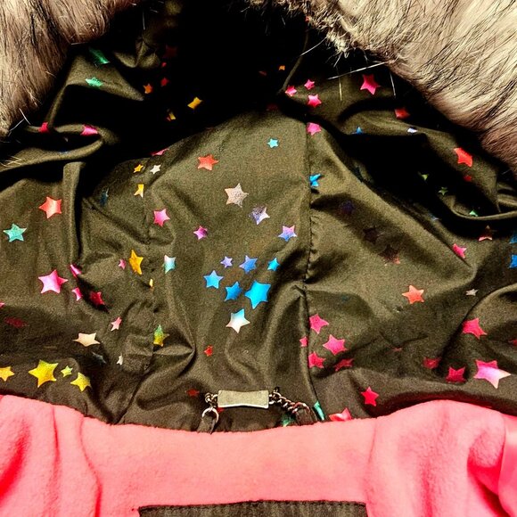 Girls Warm Puffer Jacket With Faux Fur Hood Star Print Size 7/8 - Picture 10 of 15